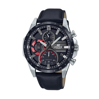 Front view of Casio Edifice Chronograph EFS-S620BL-1AVUEF Black Leather Mens Watch on white background