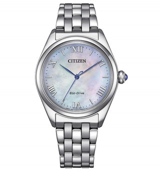 Front view of Citizen EM1140-80D Watch on white background