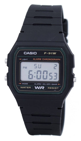 Front view of Casio F-91W-3SDG Mens Watch on white background