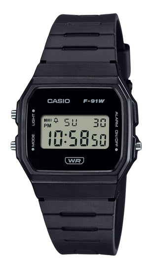 Front view of Casio F-91WB-1A Mens Watch on white background