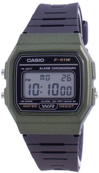 Front view of Casio Retro Vintage F-91WM-3A Black Resin Unisex Watch on white background