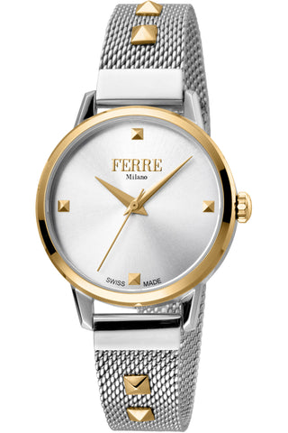 Front view of Ferre Milano FM1L136M0081 Grey Dial Gold Stainless Steel Womens Watch on white background