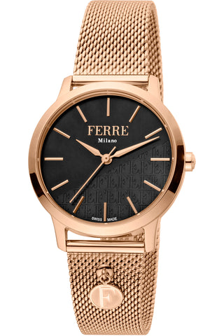 Front view of Ferre Milano FM1L152M0091 Grey Dial Rose Gold Stainless Steel Womens Watch on white background