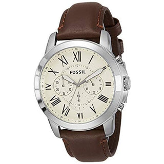 Front view of Fossil Grant Chronograph FS4735 Brown Leather Mens Watch on white background