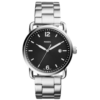 Front view of Fossil The Couter FS5391 Black Dial Silver Stainless Steel Mens Watch on white background