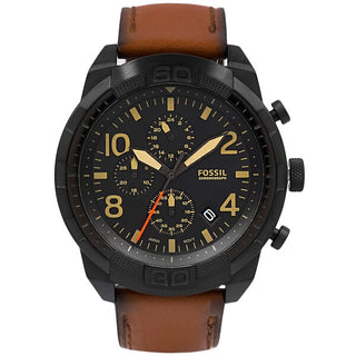 Front view of Fossil Bronson Chronograph FS5714 Brown Leather Mens Watch on white background