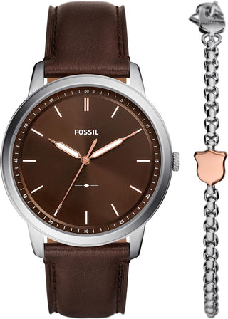 Front view of Fossil Minimalist Special Pack + Bracelet FS6019SET Mens Watch on white background