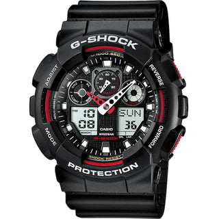 Front view of Casio G-Shock GA-100-1A4ER Black Resin Mens Watch on white background