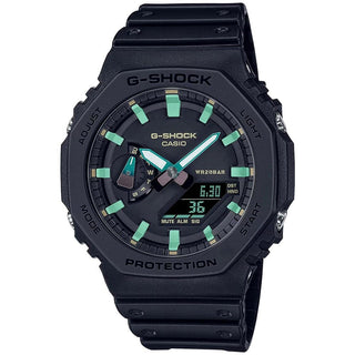 Front view of Casio G-Shock GA-2100RC-1AER Black Resin Mens Watch on white background