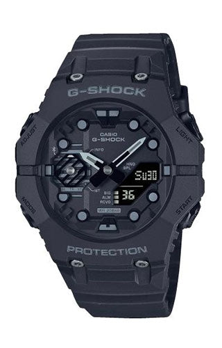 Front view of Casio G-Shock GA-B001-1AER Black Resin Mens Watch on white background