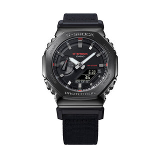 Angle shot of Casio G-Shock GM-2100CB-1AER Black Fabric Mens Watch on white background