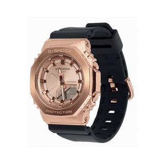 Angle shot of Casio Oak Metal Covered Compact Pink Gold Serie GM-S2100PG-1A4ER Womens Watch on white background