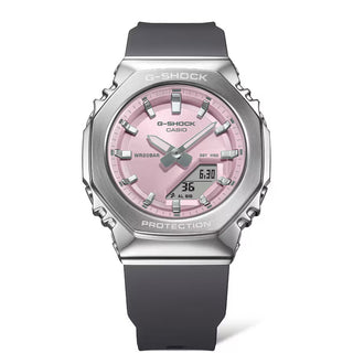 Angle shot of Casio Mini Oak G-Steel Pink GM-S2110-4AER Womens Watch on white background