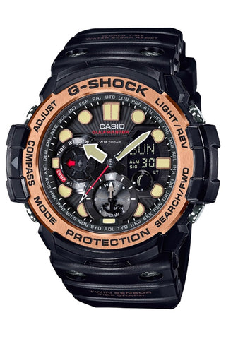 Front view of Casio G-Shock GN-1000RG-AADR Black Resin Mens Watch on white background