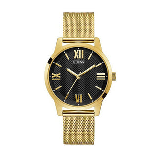 Angle shot of Guess Campbell GW0214G2 Black Dial Gold Stainless Steel Unisex Watch on white background