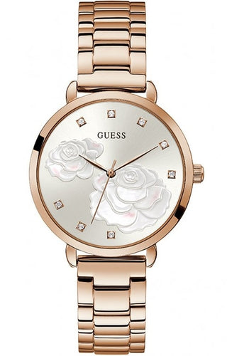 Front view of Guess GW0242L3 Grey Dial Rose Gold Stainless Steel Womens Watch on white background