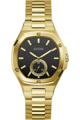 Front view of Guess GW0310L2 Black Dial Gold Stainless Steel Womens Watch on white background