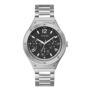 Front view of Guess Scope GW0454G1 Black Dial Grey Stainless Steel Unisex Watch on white background