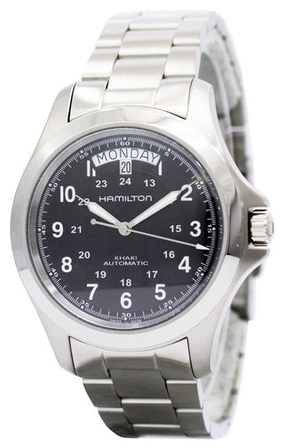 Front view of Hamilton Khaki Field King Auto H64455133 Steel Stainless Steel Mens Watch on white background