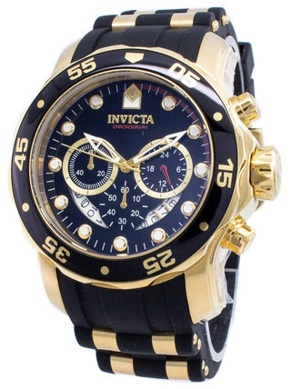 Front view of Invicta Pro Diver Chronograph INV6981 Black Dial Grey Stainless Steel Mens Watch on white background