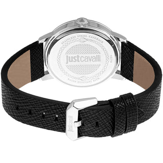 Angle shot of Just Cavalli Young JC1G216 Regolare JC1G216L0025 Green Dial Black Leather Mens Watch on white background