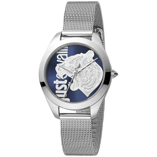 Front view of Just Cavalli Animalier JC1L210 Pantera JC1L210M0035 Grey Stainless Steel Womens Watch on white background