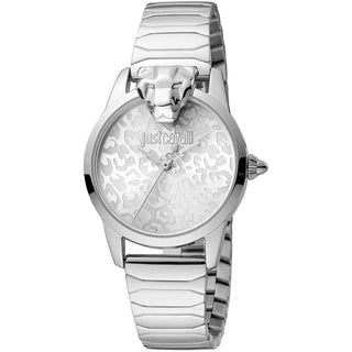 Front view of Just Cavalli Animalier JC1L220 Donna Graziosa JC1L220M0215 Grey Stainless Steel Womens Watch on white background