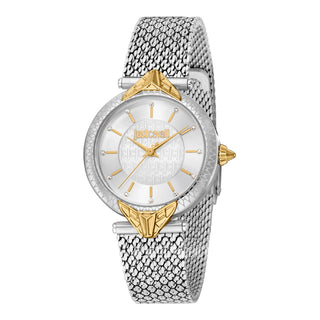 Front view of Just Cavalli Animalier JC1L237 Creazione JC1L237M0085 Grey Stainless Steel Womens Watch on white background