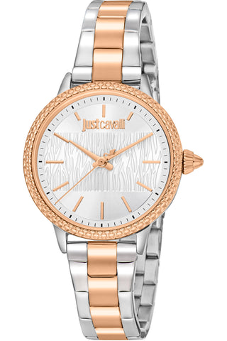 Front view of Just Cavalli Animalier JC1L259 Miraggio JC1L259M0095 Grey Stainless Steel Womens Watch on white background