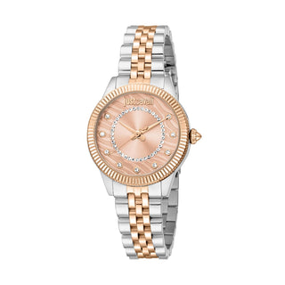 Front view of Just Cavalli Animalier JC1L272 Magnetic JC1L272M0065 Rose Gold Dial Grey Stainless Steel Womens Watch on white background