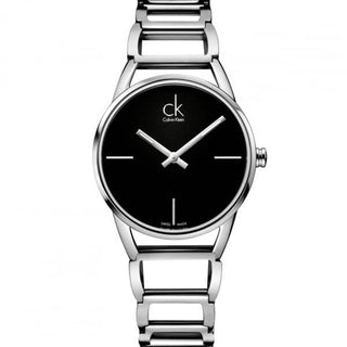 Front view of Calvin Klein Stately K3G23121 Black Dial Womens Watch on white background