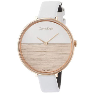 Front view of Calvin Klein Rise K7A236LH White Leather Womens Watch on white background