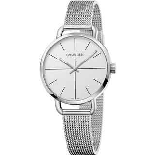 Front view of Calvin Klein Even K7B23126 White Dial Silver Stainless Steel Womens Watch on white background