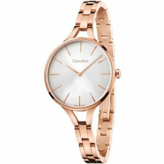 Front view of Calvin Klein Graphic K7E23646 Silver Dial Gold Stainless Steel Womens Watch on white background