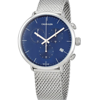 Front view of Calvin Klein High Noon Chronograph K8M2712N Silver Stainless Steel Mens Watch on white background