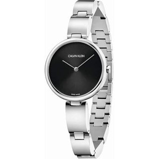 Front view of Calvin Klein Wavy K9U23141 Black Dial Silver Stainless Steel Womens Watch on white background