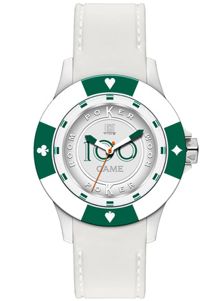 Front view of Light Time Poker White / Green L147DS Mens Watch on white background