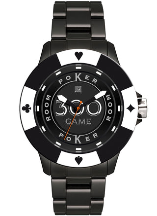 Front view of Light Time Poker Black White L147E Mens Watch on white background