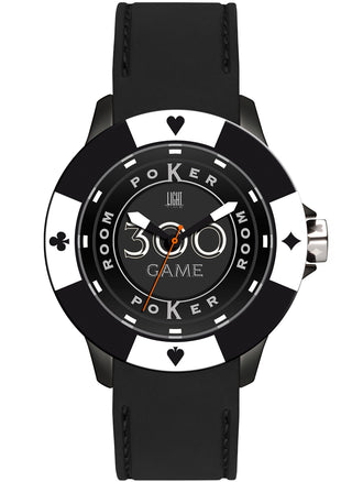 Front view of Light Time Poker Black / White L147FS Silicone Mens Watch on white background