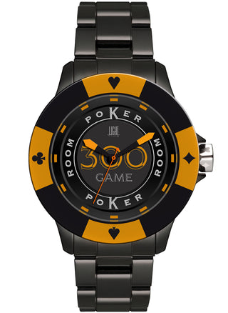 Front view of Light Time Poker Black / Orange L147G Polycarbonate Mens Watch on white background