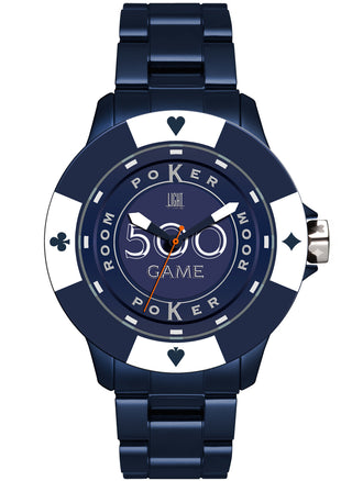 Front view of Light Time Poker Blue / White L147H Mens Watch on white background