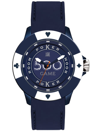 Front view of Light Time Poker Blue / White L147IS Mens Watch on white background