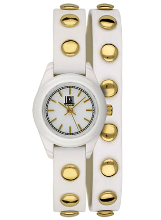 Front view of Light Time Punk White / Gold L169BG Womens Watch on white background