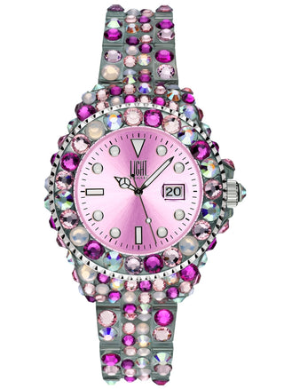 Front view of Light Time Mediterraneo Full Strass / Pink L603F Womens Watch on white background