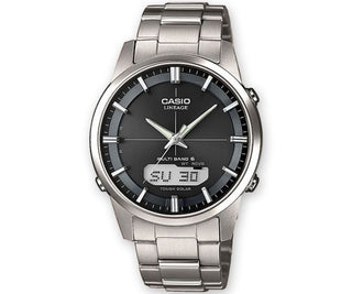 Front view of Casio Lineage Multiband 6 Tough Solar LCW-M170TD-1AER Mens Watch on white background