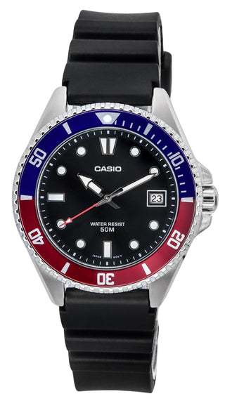 Front view of Casio Collection MDV-10-1A2 Black Rubber Mens Watch on white background