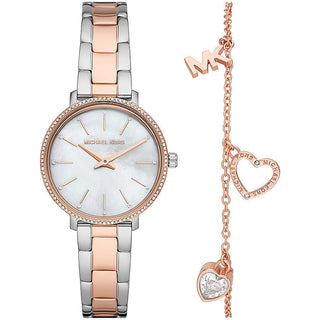 Front view of Michael Kors Pyper Special Pack + Bracelet MK1066SET Womens Watch on white background