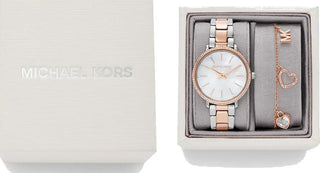 Angle shot of Michael Kors Pyper Special Pack + Bracelet MK1066SET Womens Watch on white background