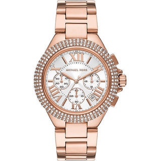 Front view of Michael Kors Camille Chronograph MK6995 Womens Watch on white background