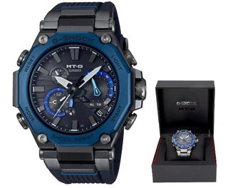 Front view of Casio Metal Twisted-G Blue Dual Core Guard MTG-B2000B-1A2ER Mens Watch on white background